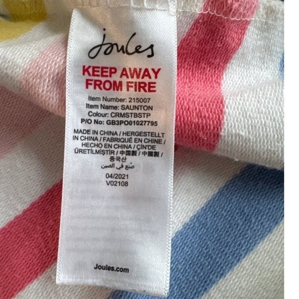 Joules Saunton Striped Funnel Neck Sweatshirt Womens 10 Pink Blue Yellow White - Picture 7 of 7